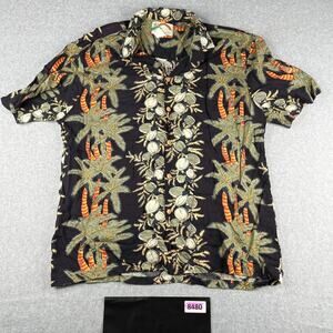 Paradise Found Shirt Large Black Tropical USA Made Button Up Short Sleeve Mens